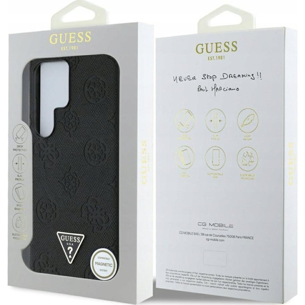 Étui MagSafe pour Samsung Galaxy S25 Ultra S938, Guess, Peony Grained Hot Stamp Triangle, Marron