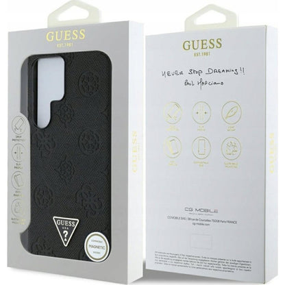 Étui MagSafe pour Samsung Galaxy S25 Ultra S938, Guess, Peony Grained Hot Stamp Triangle, Marron
