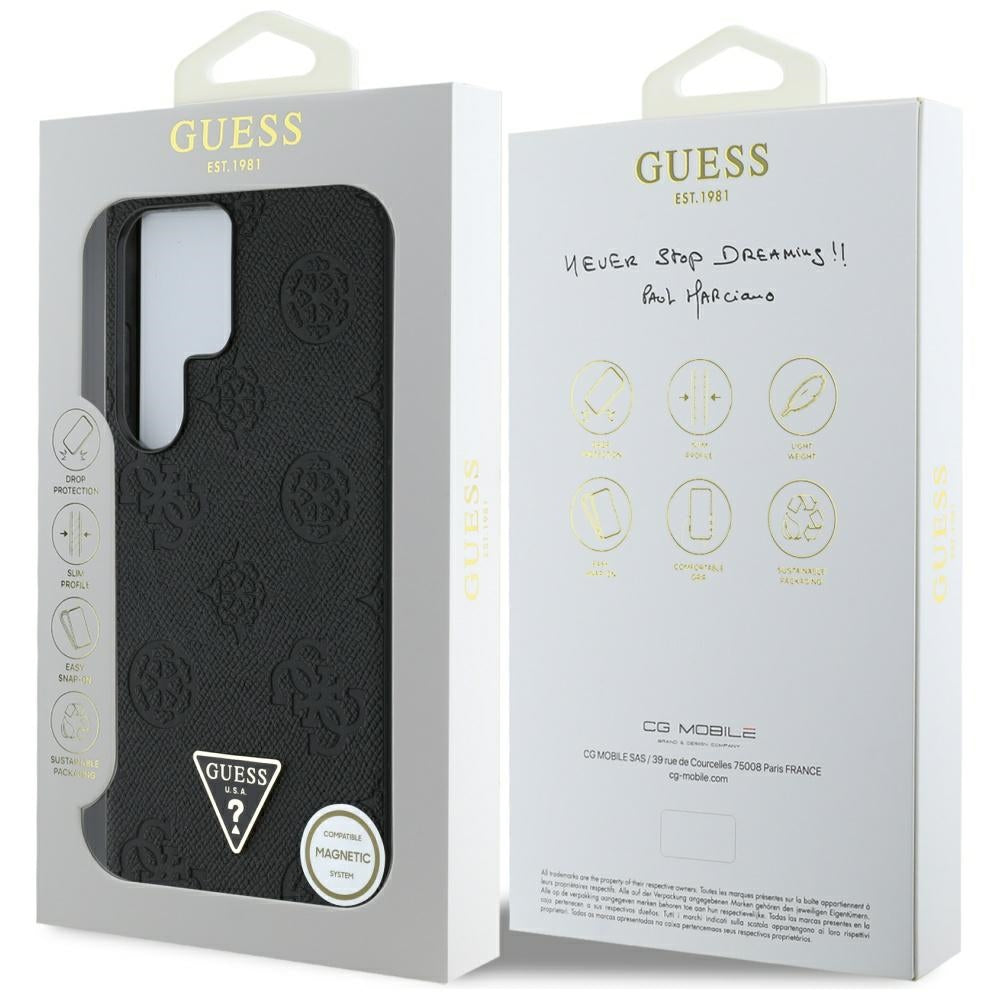 Étui MagSafe pour Samsung Galaxy S25 Ultra S938, Guess, Peony Grained Hot Stamp Triangle, Noir