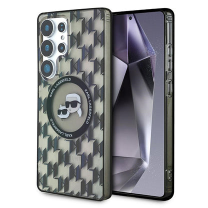Coque MagSafe pour Samsung Galaxy S25 Ultra S938, Karl Lagerfeld, IML Monogramme Karl & Choupette's Heads, Noire