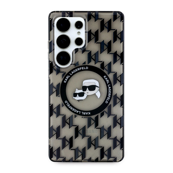 Coque MagSafe pour Samsung Galaxy S25 Ultra S938, Karl Lagerfeld, IML Monogramme Karl & Choupette's Heads, Noire