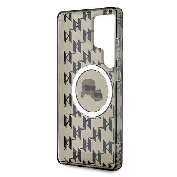 Coque MagSafe pour Samsung Galaxy S25 Ultra S938, Karl Lagerfeld, IML Monogramme Karl & Choupette's Heads, Noire