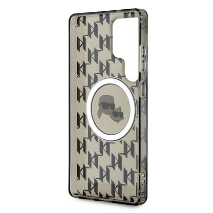 Coque MagSafe pour Samsung Galaxy S25 Ultra S938, Karl Lagerfeld, IML Monogramme Karl & Choupette's Heads, Noire