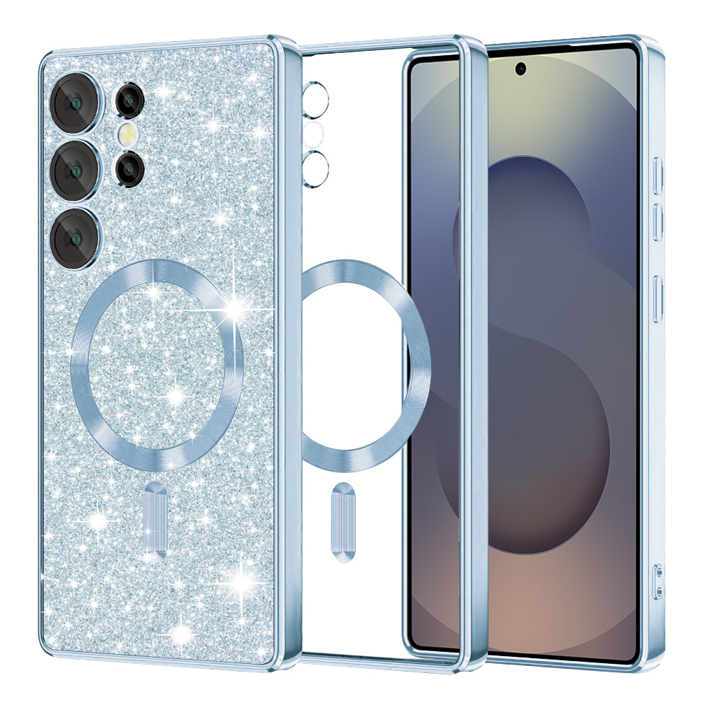 Coque MagSafe pour Samsung Galaxy S25 Ultra S938, Techsuit, Luxury Glitter, Bleu