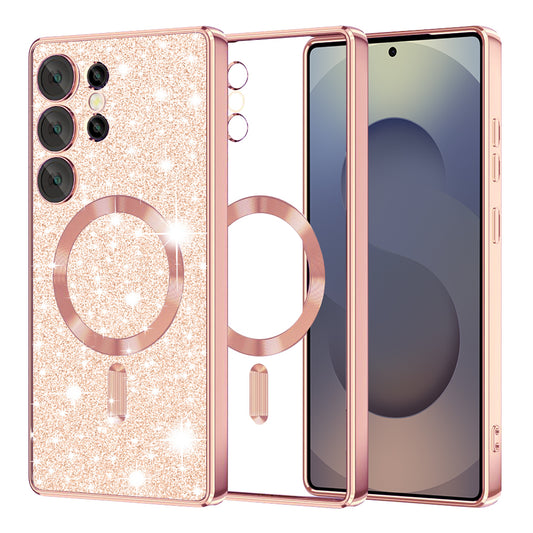 Coque MagSafe pour Samsung Galaxy S25 Ultra S938, Techsuit, Luxury Glitter, Rose Doré