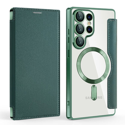 Coque MagSafe pour Samsung Galaxy S25 Ultra S938, Techsuit, SmartMag Book, Vert