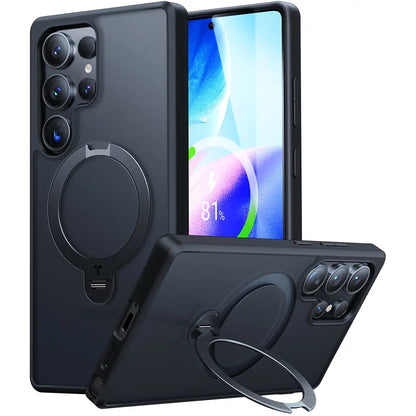 Coque MagSafe pour Samsung Galaxy S25 Ultra S938, Torras, Ostand Spin, Noire