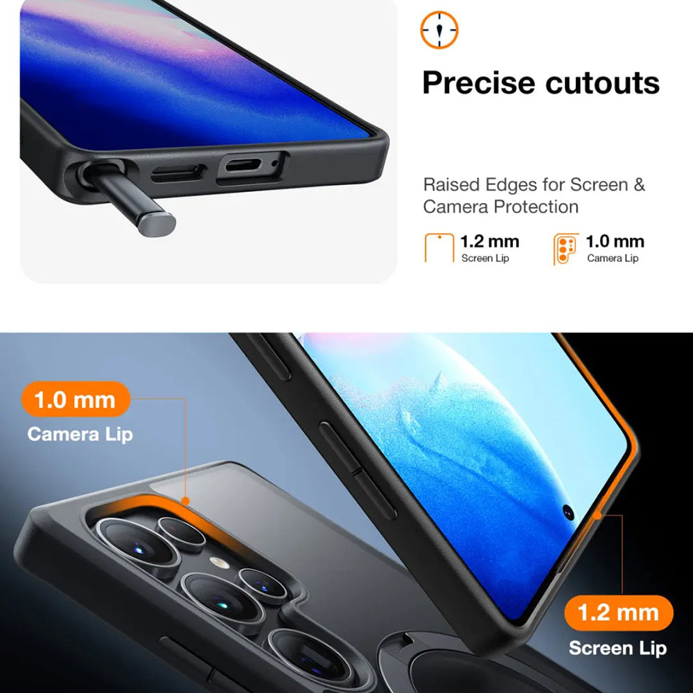 Coque MagSafe pour Samsung Galaxy S25 Ultra S938, Torras, Ostand Spin, Noire