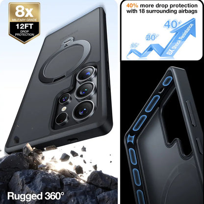 Coque MagSafe pour Samsung Galaxy S25 Ultra S938, Torras, Ostand Spin, Noire
