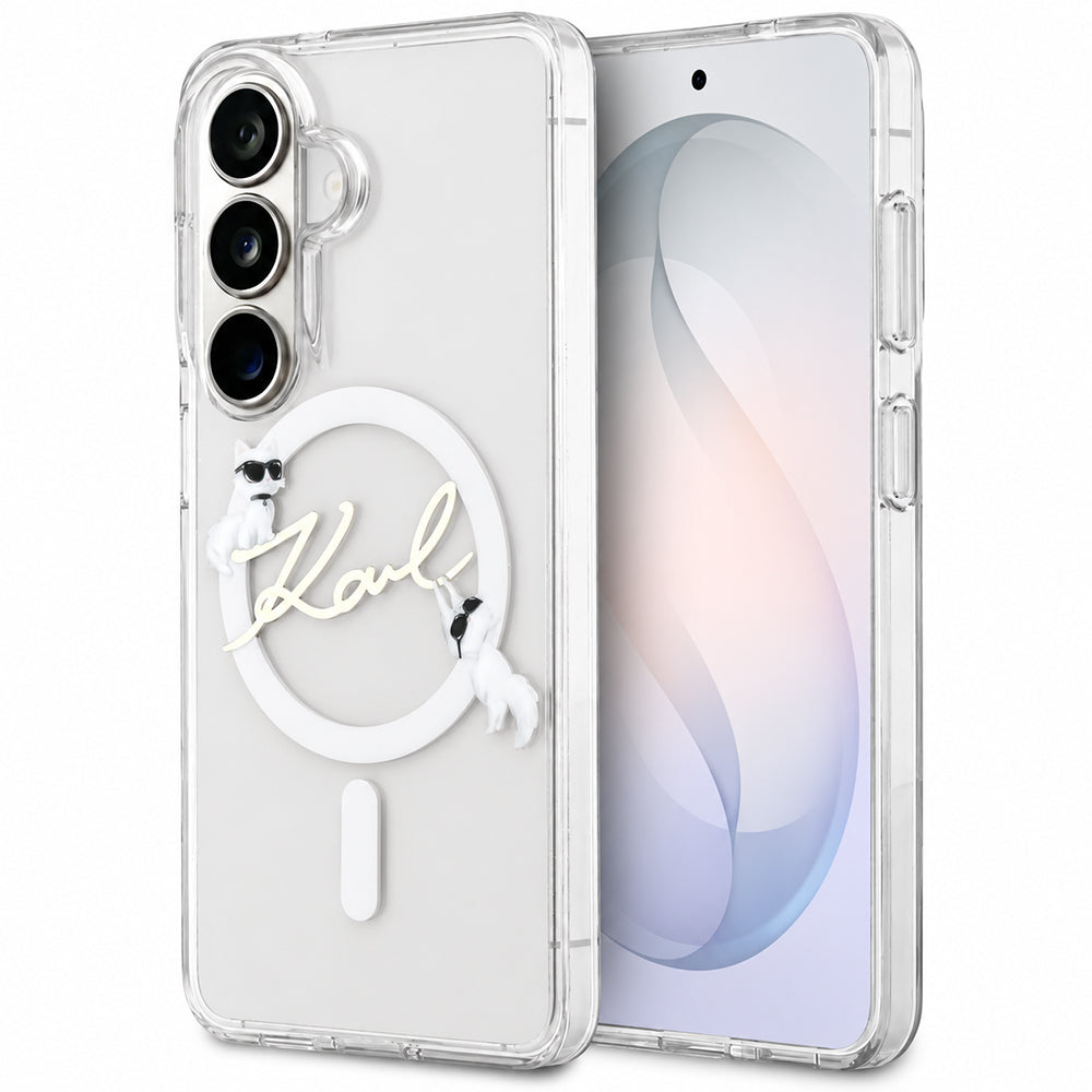 MagSafe Case for Samsung Galaxy S26 FE S741, Karl Lagerfeld, IML Choupette Karl Script Logo, Transparent