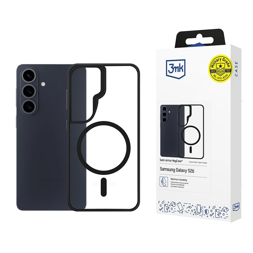 Coque MagSafe pour Samsung Galaxy S26 Plus, 3MK, Satin Armor, Transparente