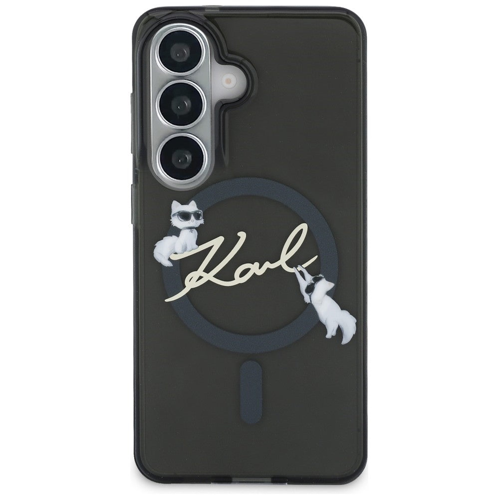 Coque MagSafe pour Samsung Galaxy S26 Plus S947, Karl Lagerfeld, IML Choupette Karl Script Logo, Noire