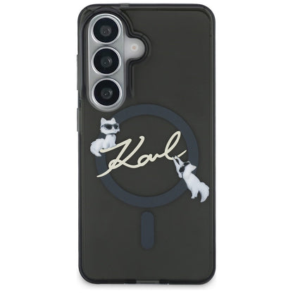 Coque MagSafe pour Samsung Galaxy S26 Plus S947, Karl Lagerfeld, IML Choupette Karl Script Logo, Noire