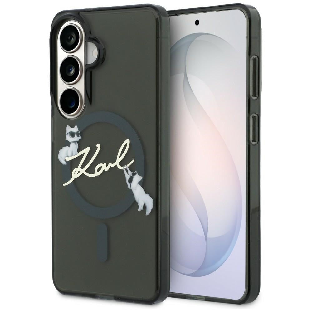 Coque MagSafe pour Samsung Galaxy S26 Plus S947, Karl Lagerfeld, IML Choupette Karl Script Logo, Noire