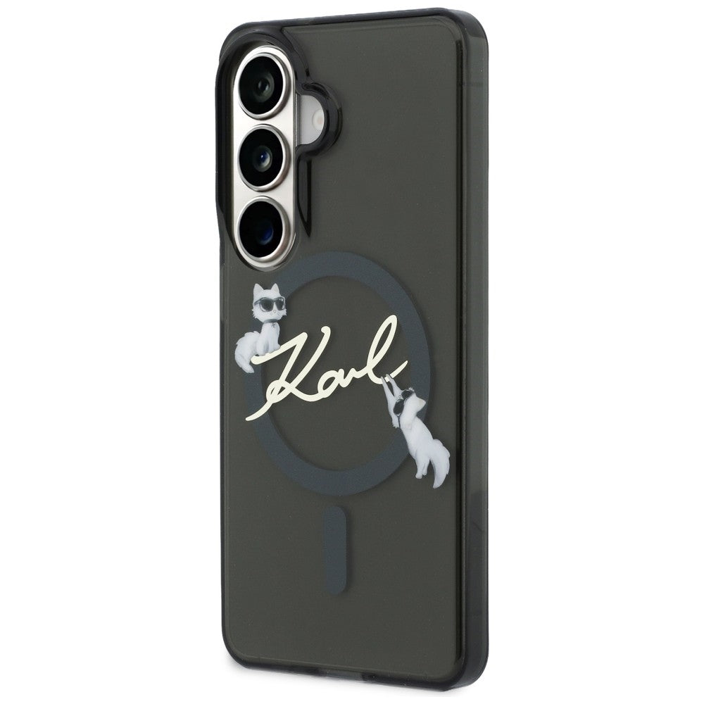 Coque MagSafe pour Samsung Galaxy S26 Plus S947, Karl Lagerfeld, IML Choupette Karl Script Logo, Noire