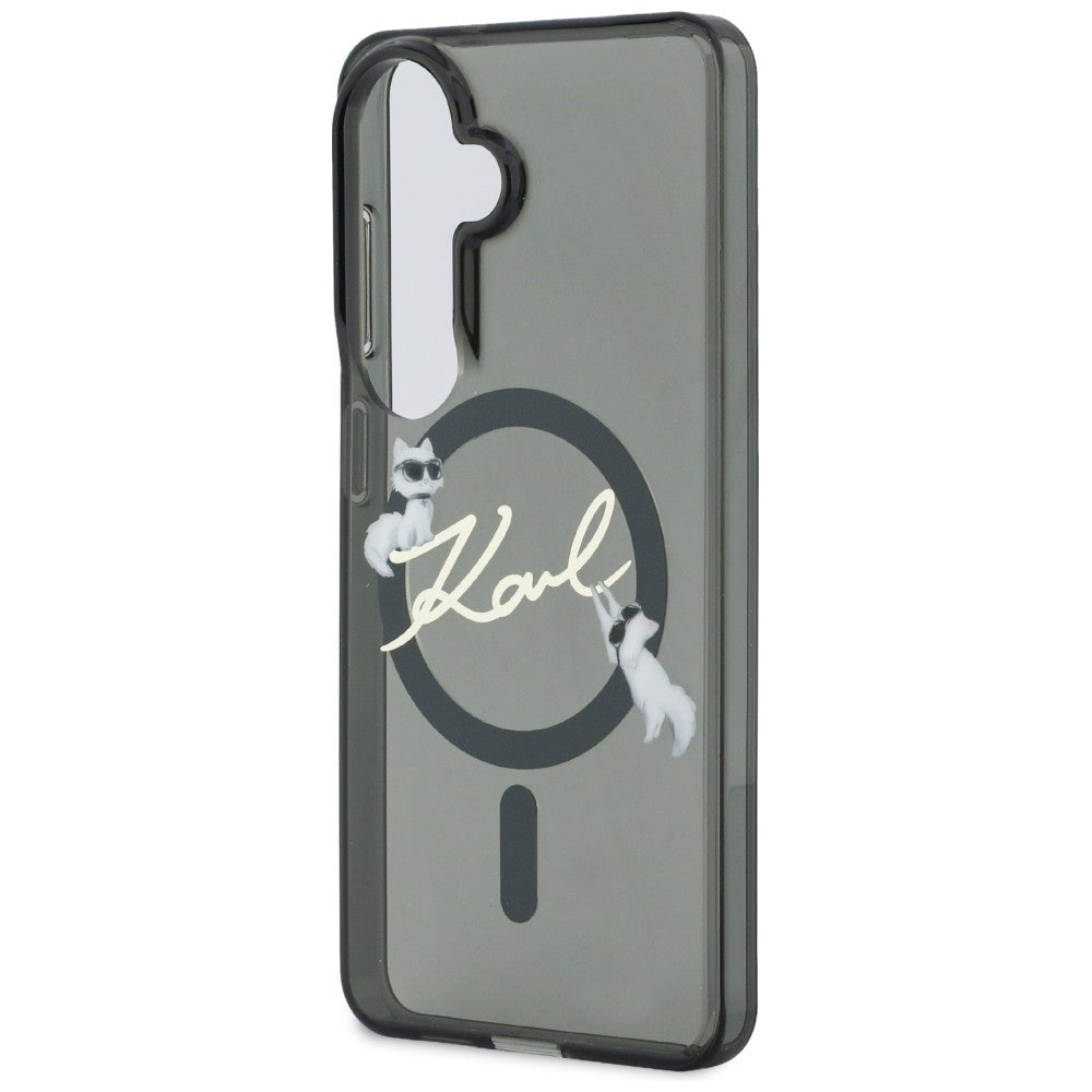 Coque MagSafe pour Samsung Galaxy S26 Plus S947, Karl Lagerfeld, IML Choupette Karl Script Logo, Noire