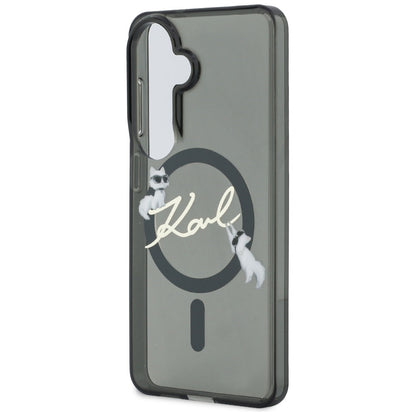 Coque MagSafe pour Samsung Galaxy S26 Plus S947, Karl Lagerfeld, IML Choupette Karl Script Logo, Noire