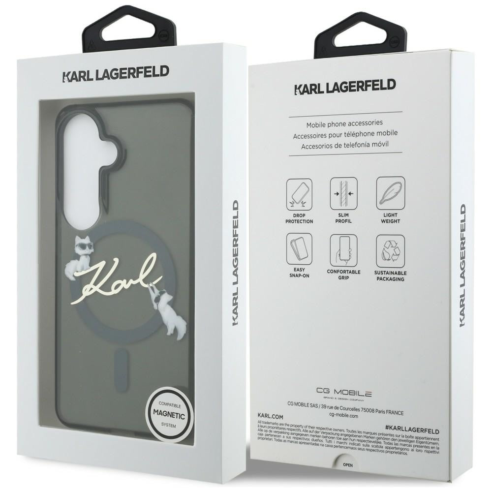 Coque MagSafe pour Samsung Galaxy S26 Plus S947, Karl Lagerfeld, IML Choupette Karl Script Logo, Noire