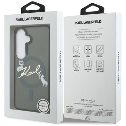 Coque MagSafe pour Samsung Galaxy S26 Plus S947, Karl Lagerfeld, IML Choupette Karl Script Logo, Noire