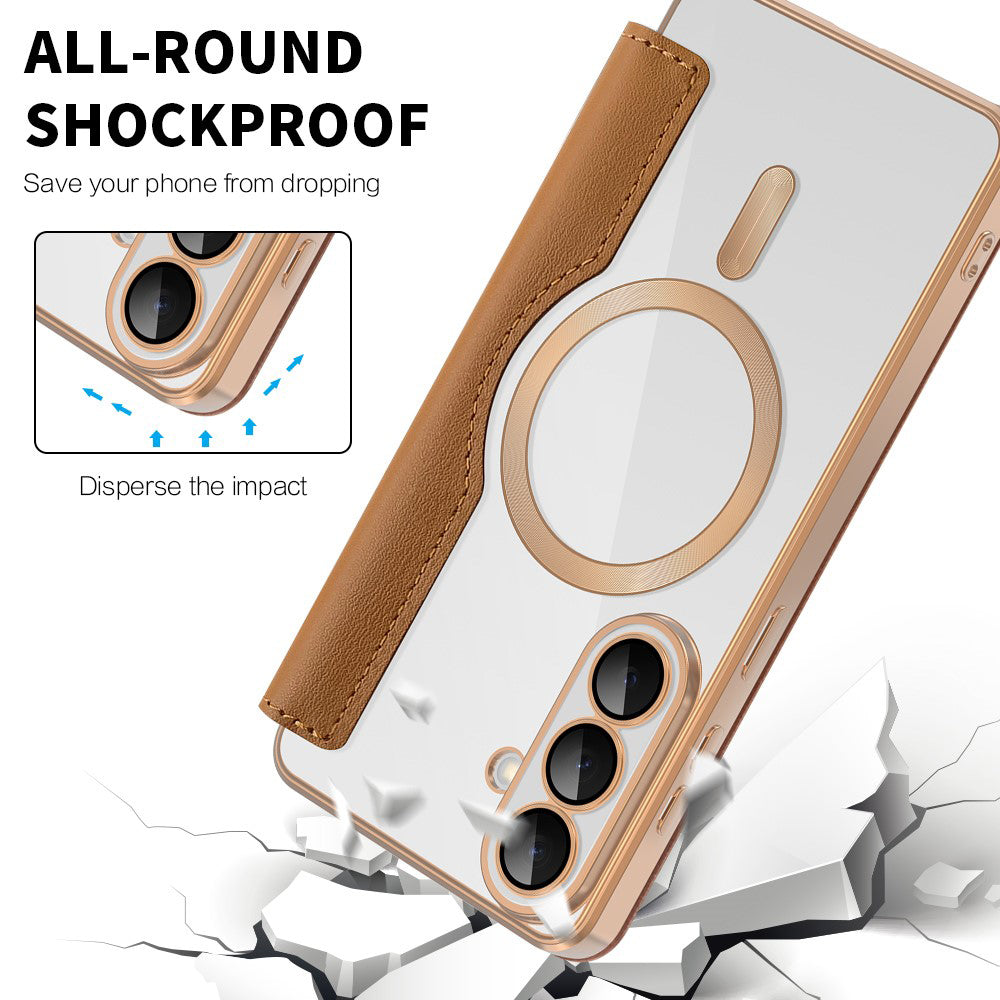 MagSafe Case for Samsung Galaxy S26 Plus, Techsuit, SmartMag Book, Brown