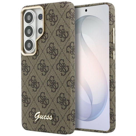 Coque MagSafe pour Samsung Galaxy S26 S942, Guess, Logo Script 4G, Marron