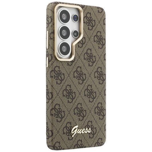 Coque MagSafe pour Samsung Galaxy S26 S942, Guess, Logo Script 4G, Marron