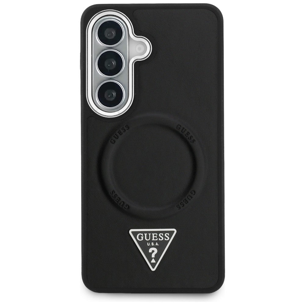 MagSafe Case for Samsung Galaxy S26 S942, Guess, Embossed Ring Triangle Logo, Black