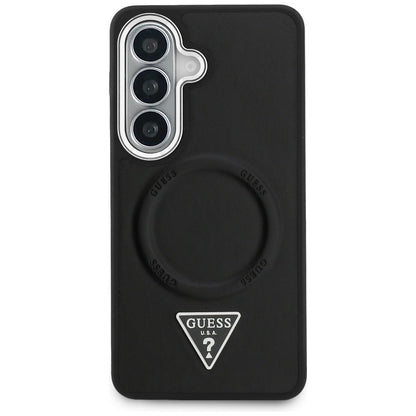 MagSafe Case for Samsung Galaxy S26 S942, Guess, Embossed Ring Triangle Logo, Black