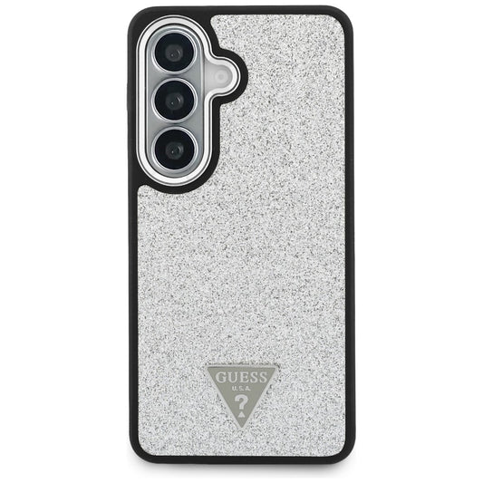 Coque MagSafe pour Samsung Galaxy S26 S942, Guess, Logo Triangle Pailleté Fixe, Argentée