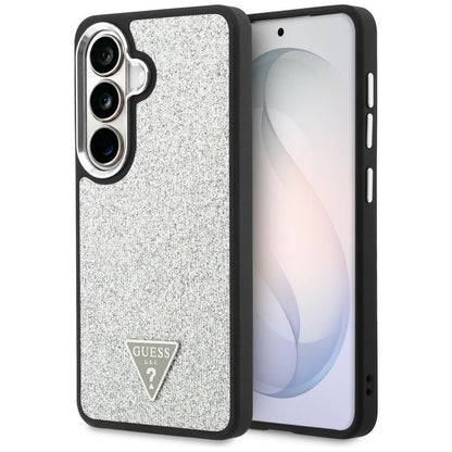 Coque MagSafe pour Samsung Galaxy S26 S942, Guess, Logo Triangle Pailleté Fixe, Argentée