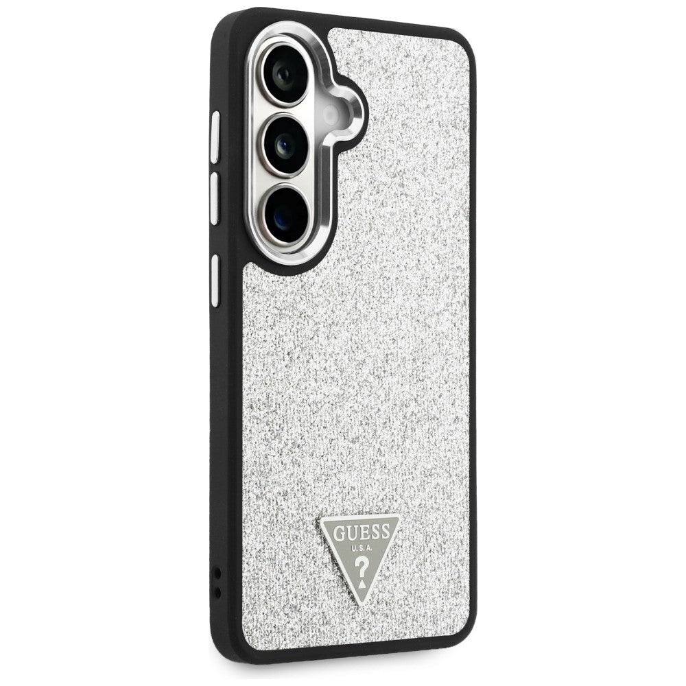Coque MagSafe pour Samsung Galaxy S26 S942, Guess, Logo Triangle Pailleté Fixe, Argentée