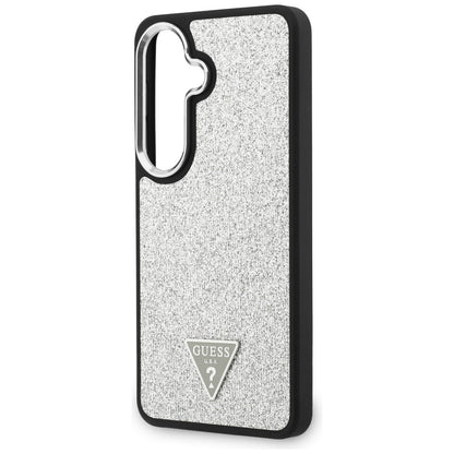 Coque MagSafe pour Samsung Galaxy S26 S942, Guess, Logo Triangle Pailleté Fixe, Argentée