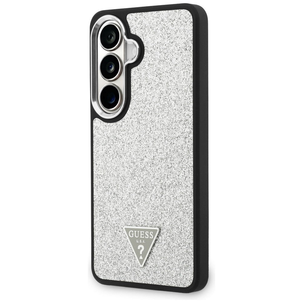 Coque MagSafe pour Samsung Galaxy S26 S942, Guess, Logo Triangle Pailleté Fixe, Argentée