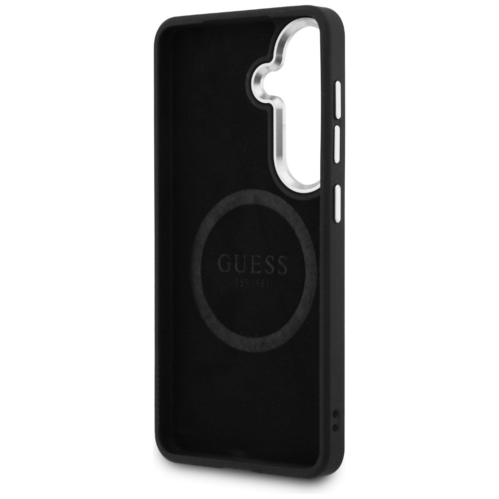 Coque MagSafe pour Samsung Galaxy S26 S942, Guess, Logo Triangle Pailleté Fixe, Argentée