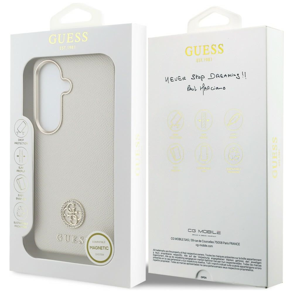 Étui MagSafe pour Samsung Galaxy S26 S942, Guess, Rhinestone Round Logo, Beige