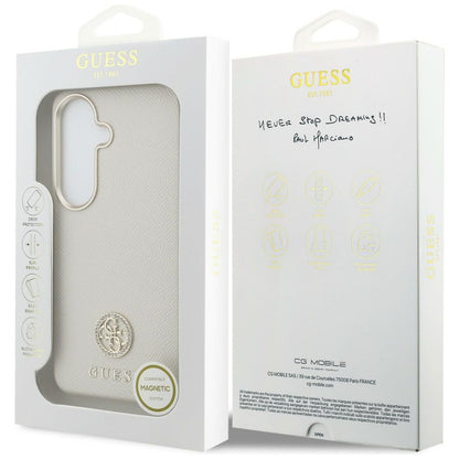 Étui MagSafe pour Samsung Galaxy S26 S942, Guess, Rhinestone Round Logo, Beige