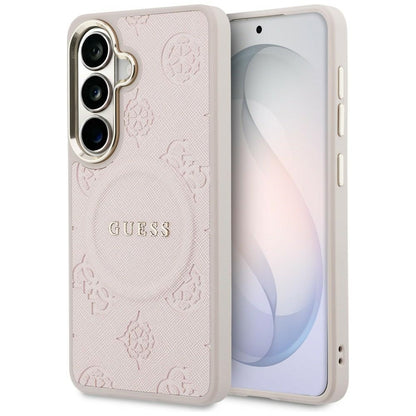 Étui MagSafe pour Samsung Galaxy S26 S942, Guess, Saffiano Peony Embossed Ring, Rose