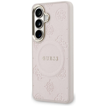 Étui MagSafe pour Samsung Galaxy S26 S942, Guess, Saffiano Peony Embossed Ring, Rose