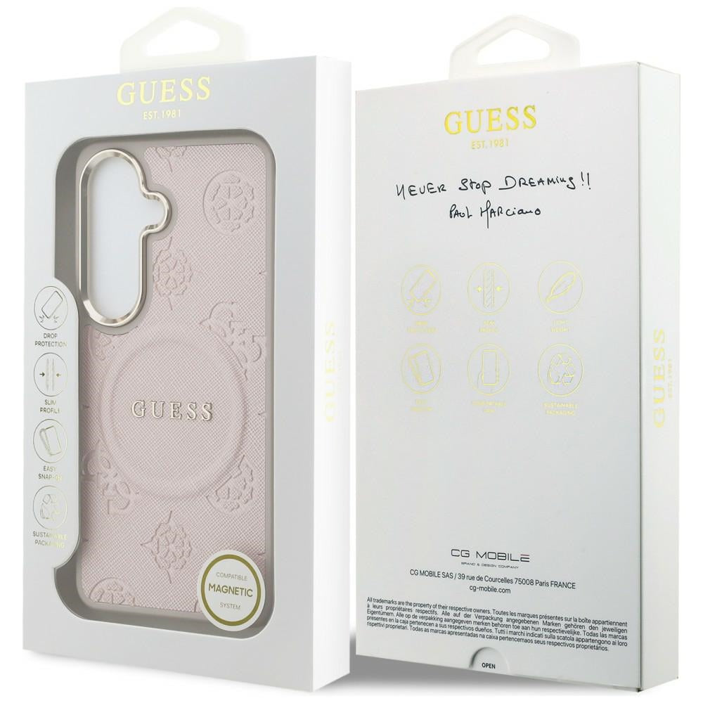 Étui MagSafe pour Samsung Galaxy S26 S942, Guess, Saffiano Peony Embossed Ring, Rose