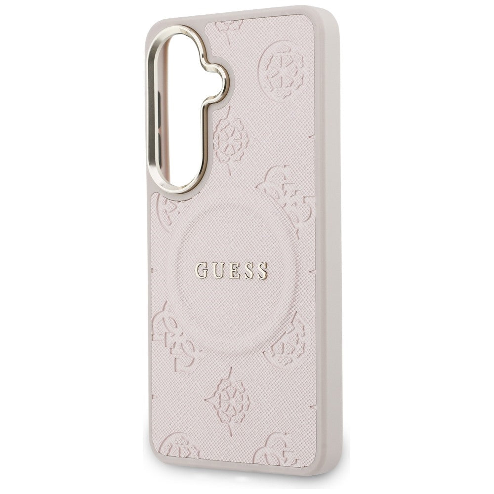Étui MagSafe pour Samsung Galaxy S26 S942, Guess, Saffiano Peony Embossed Ring, Rose