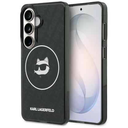 Housse MagSafe pour Samsung Galaxy S26 S942, Karl Lagerfeld, IML Choupette Head on KL Repeated Logo, Noire
