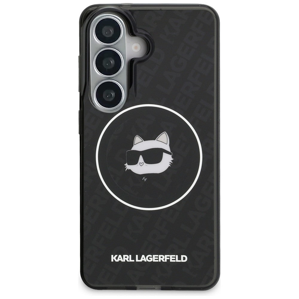 Housse MagSafe pour Samsung Galaxy S26 S942, Karl Lagerfeld, IML Choupette Head on KL Repeated Logo, Noire