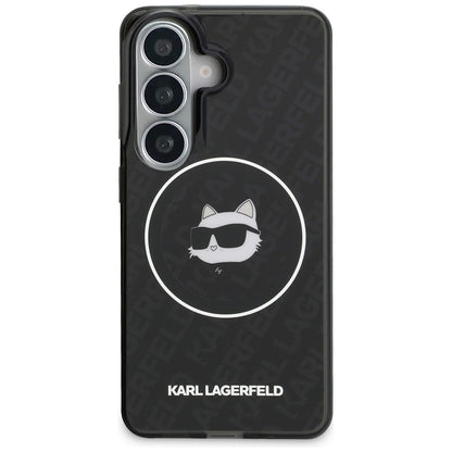 Housse MagSafe pour Samsung Galaxy S26 S942, Karl Lagerfeld, IML Choupette Head on KL Repeated Logo, Noire
