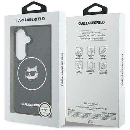 Housse MagSafe pour Samsung Galaxy S26 S942, Karl Lagerfeld, IML Choupette Head on KL Repeated Logo, Noire