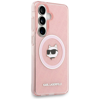Coque MagSafe pour Samsung Galaxy S26 S942, Karl Lagerfeld, IML Choupette Head on KL Repeated Logo, Rose