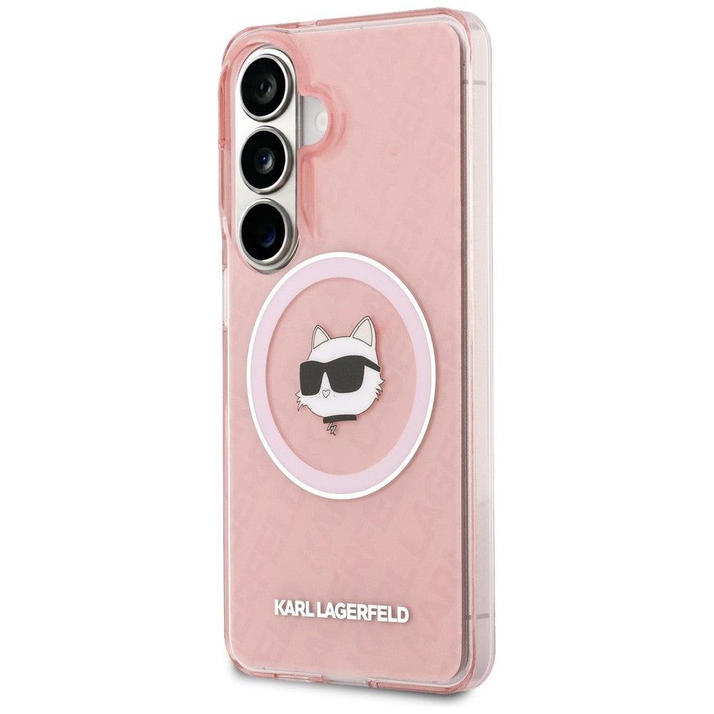 Coque MagSafe pour Samsung Galaxy S26 S942, Karl Lagerfeld, IML Choupette Head on KL Repeated Logo, Rose