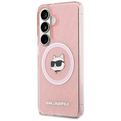 Coque MagSafe pour Samsung Galaxy S26 S942, Karl Lagerfeld, IML Choupette Head on KL Repeated Logo, Rose