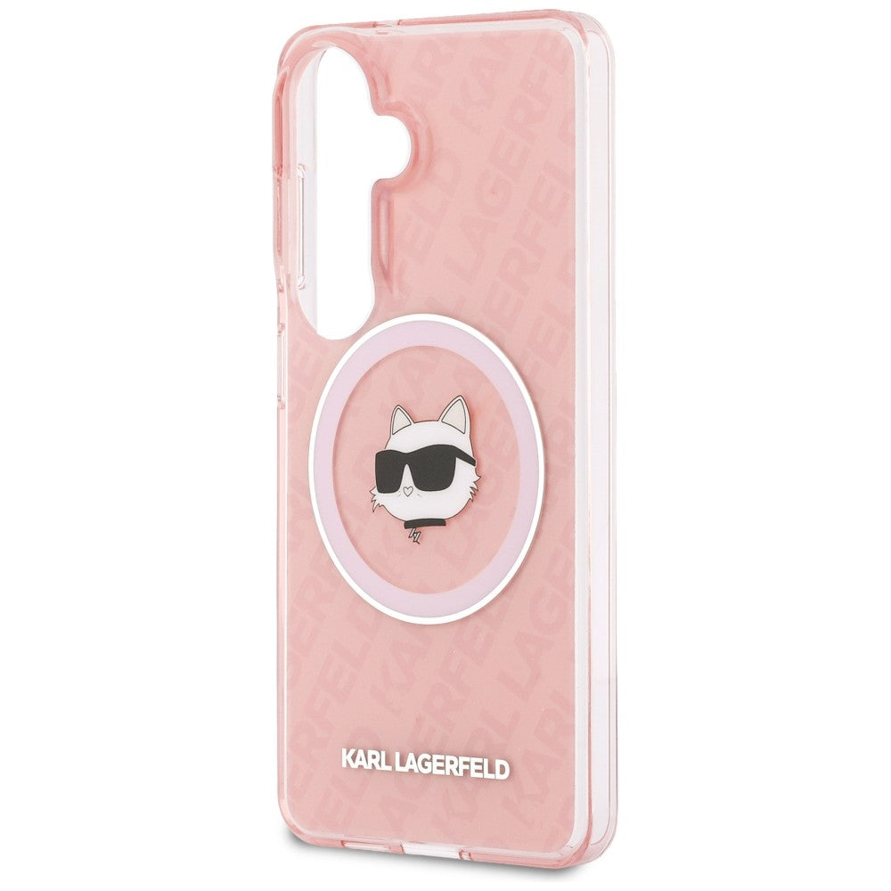 Coque MagSafe pour Samsung Galaxy S26 S942, Karl Lagerfeld, IML Choupette Head on KL Repeated Logo, Rose