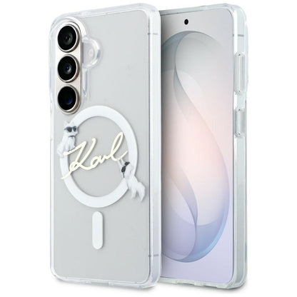 Coque MagSafe pour Samsung Galaxy S26 S942, Karl Lagerfeld, IML Choupette Karl Script Logo, Blanc