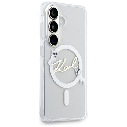 Coque MagSafe pour Samsung Galaxy S26 S942, Karl Lagerfeld, IML Choupette Karl Script Logo, Blanc
